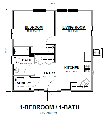 Image of 1 Bedroom Floor Plan Without Link